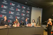 Thumbnail for Podcast recording with four hosts at a table, branded backdrop with overlaid text reading The Shrimp Tank and Florida Atlantic Entrepreneurship logos.