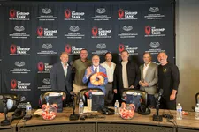 Thumbnail for Group of six men standing behind a panel table with microphones and branded backdrop featuring The Shrimp Tank and Florida Atlantic Entrepreneurship logos.