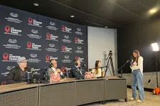 Thumbnail for Judges seated at a panel for The Shrimp Tank event at Florida Atlantic University, with a contestant speaking.