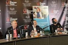 Thumbnail for Panel of three men speaking into microphones at The Shrimp Tank event hosted by Florida Atlantic University