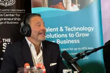 Thumbnail for Man in headphones speaking into a microphone at a podcast setup with Solvo banner about talent and technology solutions.