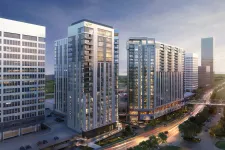 Thumbnail for Modern high-rise residential buildings with glass balconies and illuminated windows at dusk in an urban cityscape.