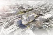 Thumbnail for Aerial view of a cityscape with modern buildings, highways, and green spaces in a bright, softened effect.