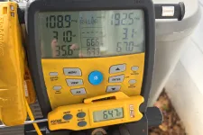 Thumbnail for HVAC Repair, Maintenance and Installation in Roswell by The Air Company of GA. Digital HVAC gauge showing pressure and temperature readings on an air conditioning unit during maintenance.