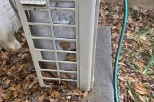 Thumbnail for AC Frozen Repair in Atlanta 30327 by The Air Company.  Old air conditioning unit outdoors with moldy vents