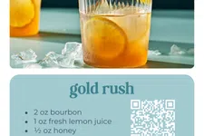 Thumbnail for Two bourbon cocktails with ice and lemon garnishes on a light blue surface against a dark background.