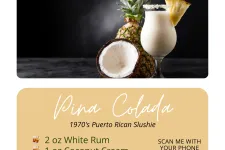 Thumbnail for Pina Colada drink with pineapple, coconut, and recipe details on a promotional image