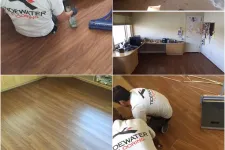 Thumbnail for A collage of a flooring installation process, highlighting various stages and finished LVP floors in a room.