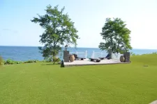Thumbnail for a lawn with a tree and a body of water in the background