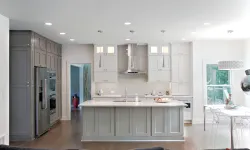 Thumbnail control image for a modern, clean kitchen with a large island