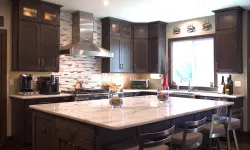 Thumbnail control image for a kitchen with a large island and stainless steel hood