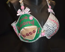 a colorful purse with a necklace