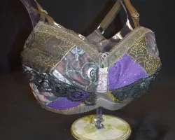 a brown and purple purse