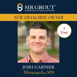Portrait of Josh Garnier, new franchise owner of Sir Grout in Minneapolis, MN, with company branding.