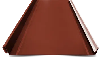 Red metal roofing panel with raised seams designed for durable construction and weather resistance.