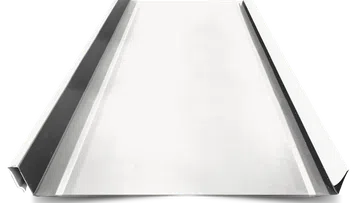 Shiny metal roofing panel with raised edges designed for durability and weather resistance.