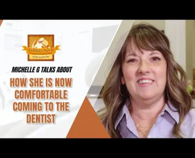 Woman named Michelle shares her experience of feeling comfortable visiting the dentist with Porters Neck Dentistry.