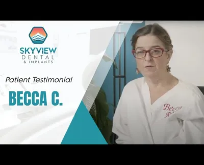 Patient Becca C. shares a testimonial for Skyview Dental & Implants in a clinical setting.
