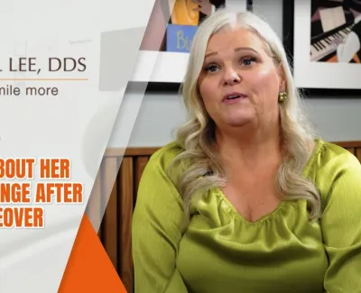 Woman shares testimonial about her confidence boost after smile makeover at Paul Lee dental clinic.