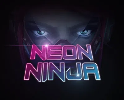 Glowing neon text 'Neon Ninja' over intense eyes in a dark, futuristic, cyberpunk style background.
