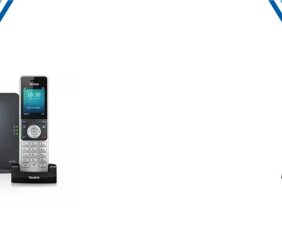 Yealink cordless phone set with base station and handset on charging dock on a white background.