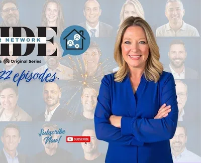 Host in blue with text about Inside The Vendor Network six months and 22 episodes featuring diverse professionals.