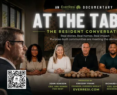 Diverse group of people sitting at a table for the EverResi documentary At The Table discussing resident conversations.