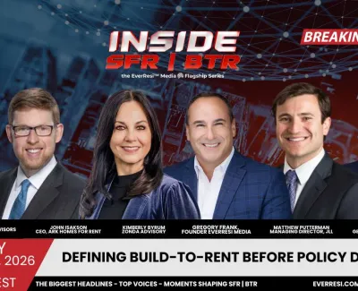 Six real estate experts pose for Inside SFR BTR event on build-to-rent policy discussion, February 13, 2026.