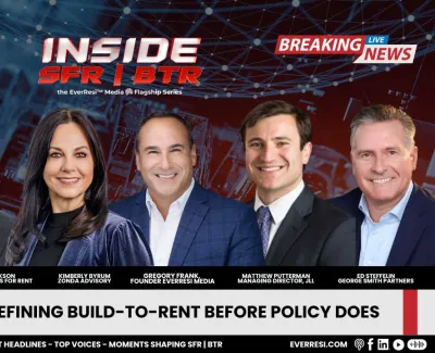 Six real estate experts pose for Inside SFR BTR event on build-to-rent policy discussion, February 13, 2026.