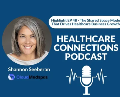 Healthcare Connections Podcast banner with hosts Shannon Seeberan and Jeremy Winn promoting episode 48 on healthcare business growth.