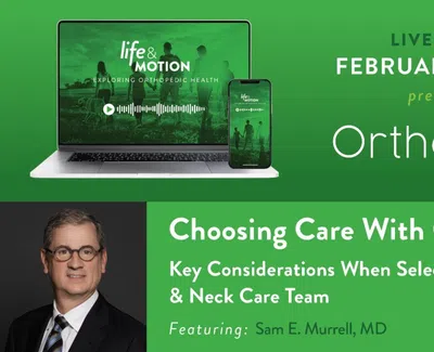 Promotional image for OrthoSouth live webinar on back and neck care with Dr. Sam Murrell on February 19th at 6 PM.