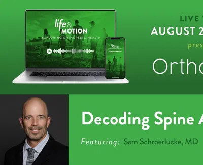 Live webinar on decoding spine arthritis by Dr. Sam Schroerlucke presented by OrthoSouth on August 20th at 6 PM.