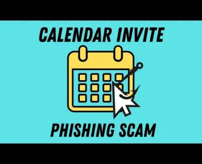 Calendar invite icon with a phishing hook and cursor illustrating phishing scam warning