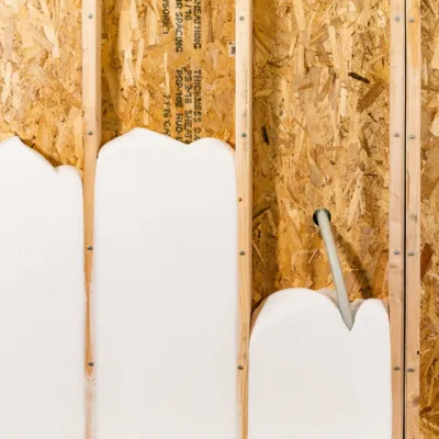 a couple of snowboards in a room