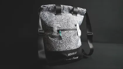 a black bag with a white logo