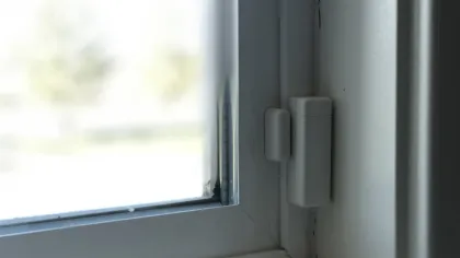 a window with a light switch