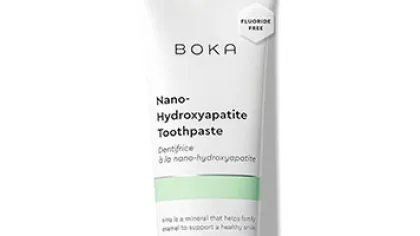 Boka Nano-Hydroxyapatite fluoride-free toothpaste tube with green label on white background