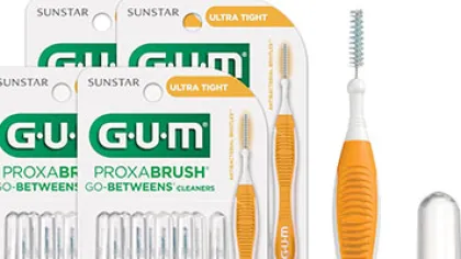GUM Proxabrush Go-Betweens Ultra Tight orange interdental brushes in multiple packages and one brush outside packaging