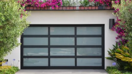 a black door with a window