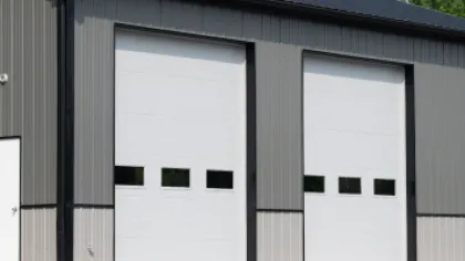 a building with white doors