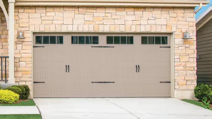 a garage door with a white garage