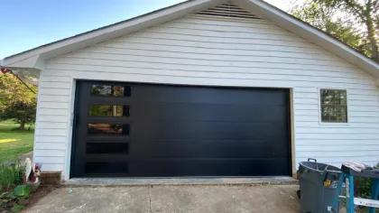 a garage with a garage door