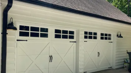 a garage door with a light on top