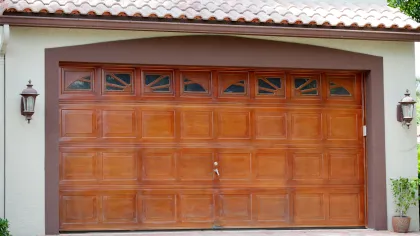 a wood door with a metal frame