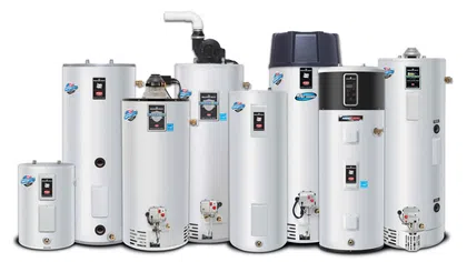 Variety of water heaters showcasing different sizes and types for residential and commercial use.