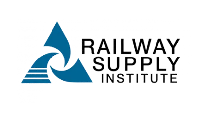 Railway Supply Institute logo with blue triangular design and black text on a white background