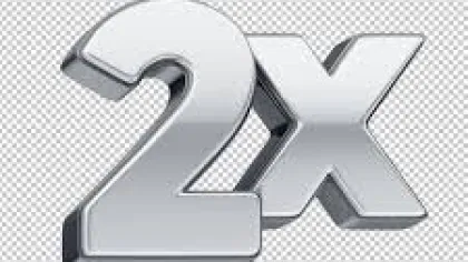 Silver metallic 3D text displaying '2X' on transparent background.