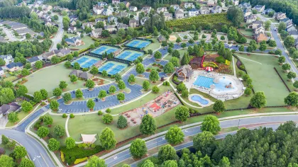 aerial view of a swimming pool