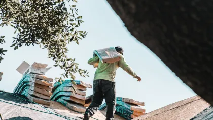 a person walking on a roof
