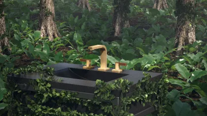 a garden with a fountain